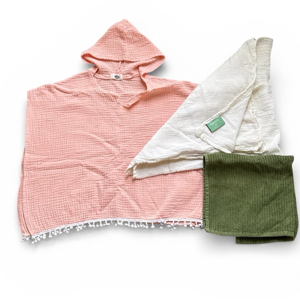 Figmint Kids Hooded Towel Poncho + 2 Towels | Size 90 (2–3Y) | Organic Muslin Co